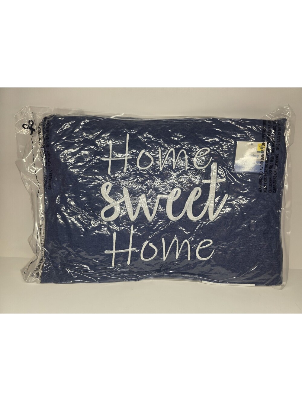 Blue Denim Style Throw Pillow "Home Sweet Home" Embroidered Farmhouse Decor